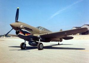 The Curtiss P-40 Warhawk was an American aircraft that first flew in 1938.